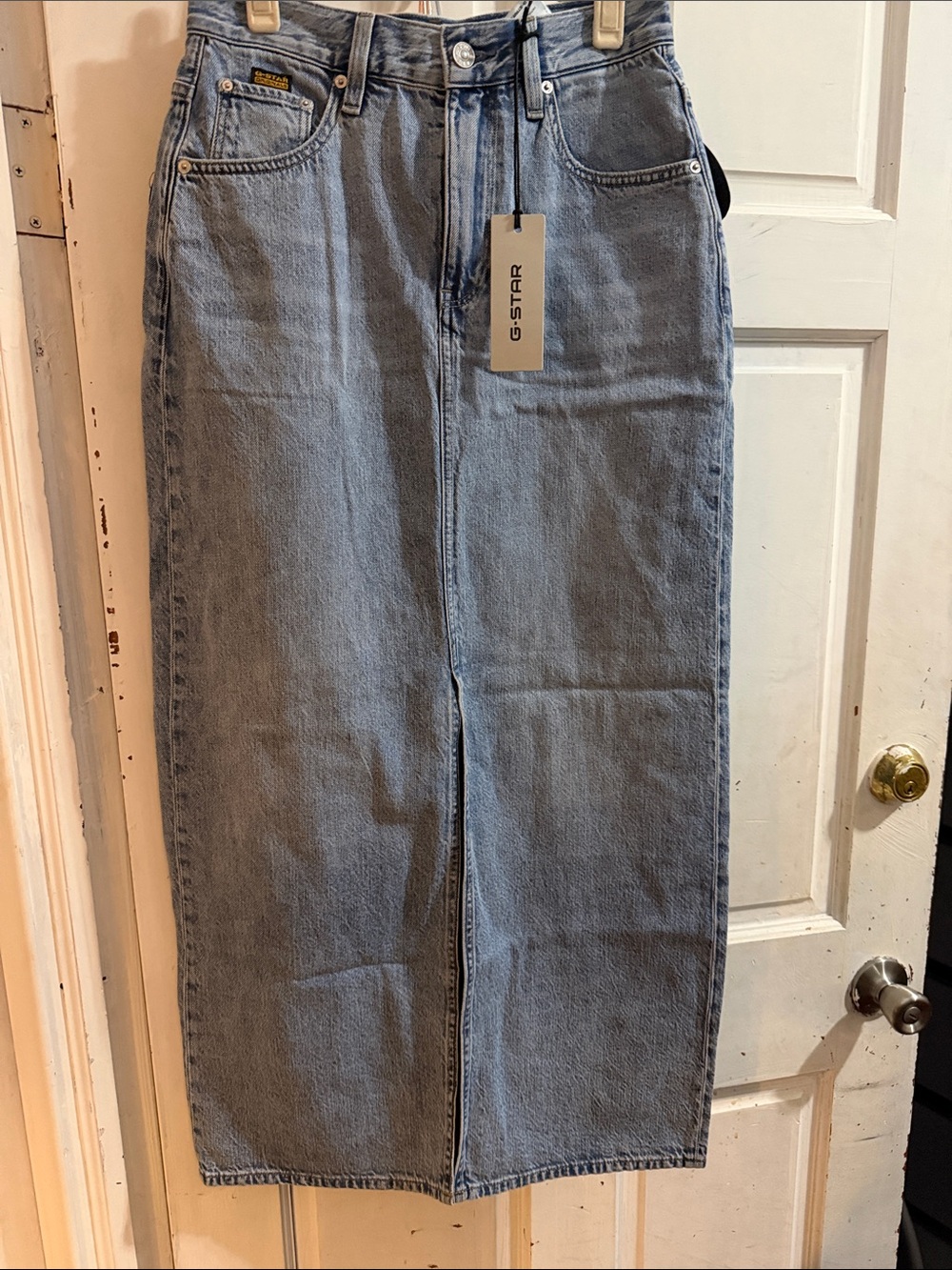 NWT G-Star Light Blue Denim Midi Skirt with Front Slit- size 26